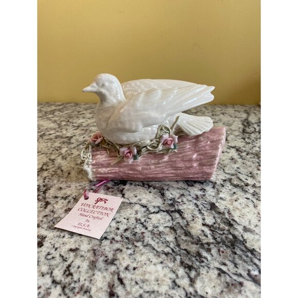 1997 Von Rattibor Handcrafted Porcelain Dove Pink Log Floral Accents Signed - Picture 3 of 8